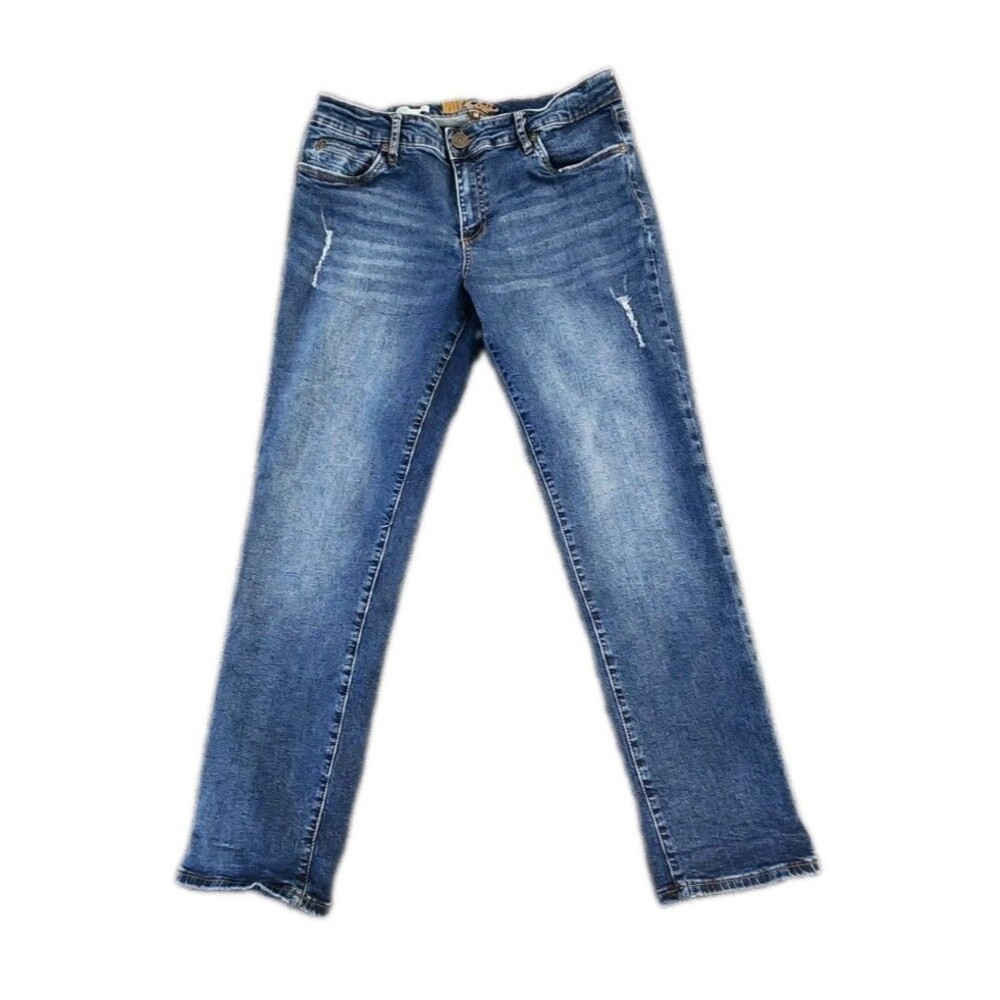 Kut from the Kloth Jeans Women's 14 Blue Denim Katy Boyfriend Distressed Stretch